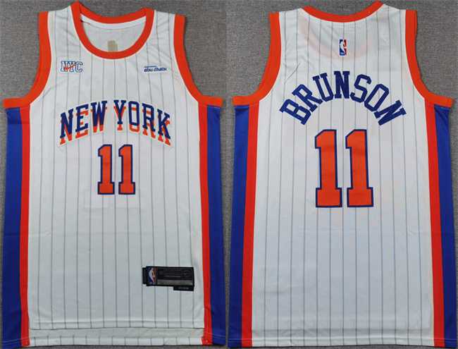 Men%27s New Yok Knicks #11 Jalen Brunson White 2024-25 City Edition Stitched Basketball Jersey